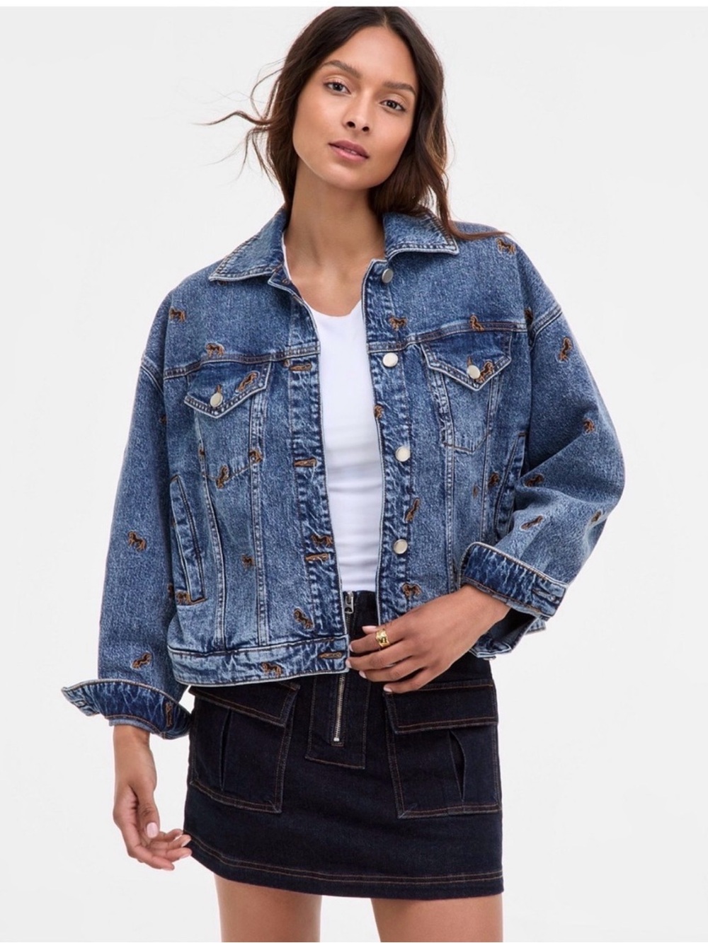 Avec Les Filles Blue Denim Jacket with Horse Embroidery XL